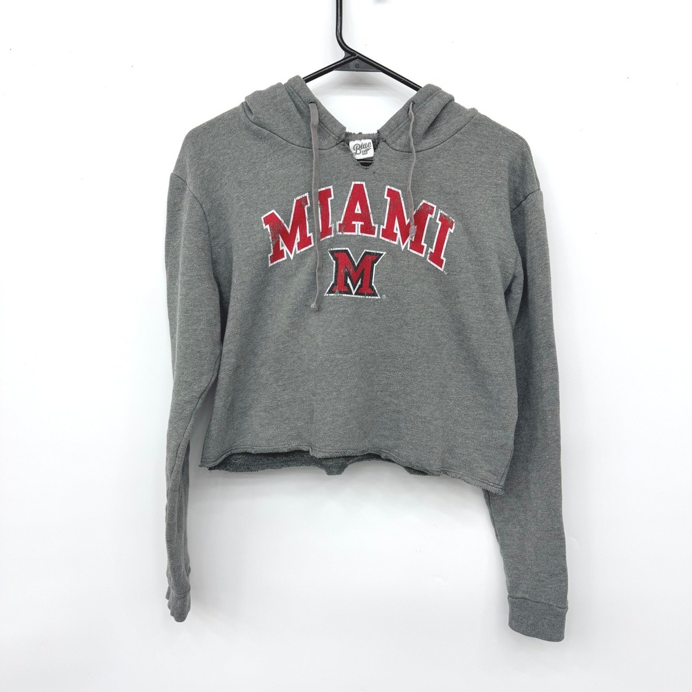 Blue 84 Miami University Redhawks Gray Cropped Hoodie Sweatshirt Womens Small